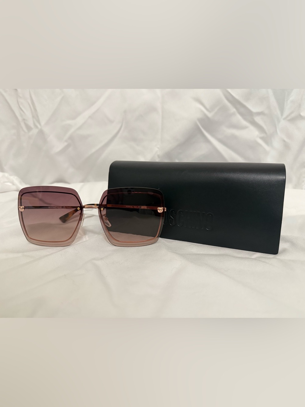 Moschino Pink Gradient Square Sunglasses with Gold Accents